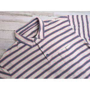 Patagonia Men's Organic Cotton Polo‎ Shirt Size Large Gray Striped Short Sleeve